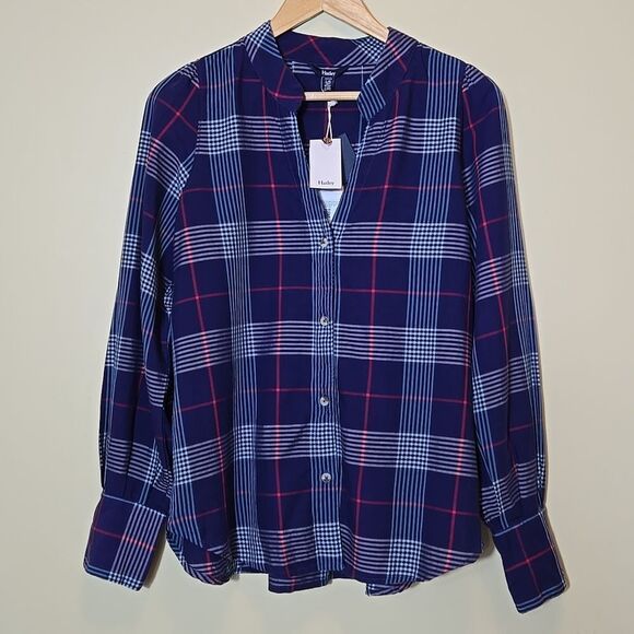 Hatley Olivia Blouse in Patriot Blue Plaid Women's Size Large Button Down Shirt - Picture 1 of 10